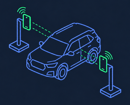 Two ground-mounted phone scanners flanking a vehicle